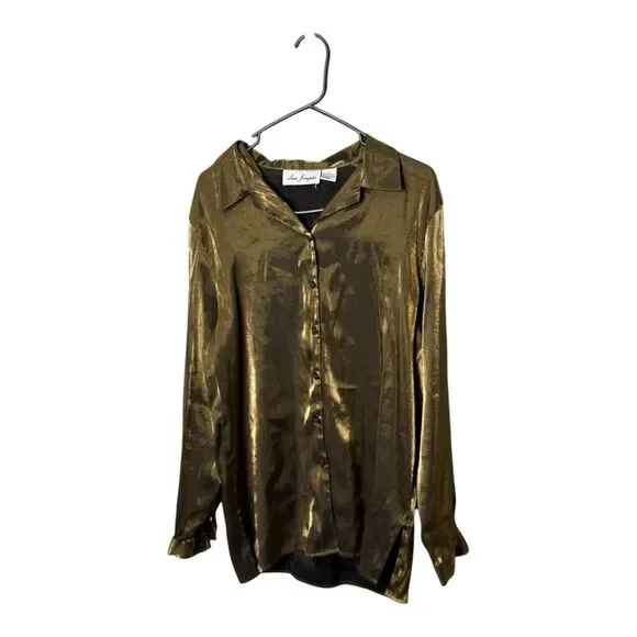 Vintage Lisa Joseph’s iridescent gold button down large blouse rayon ble… - Picture 2 of 6